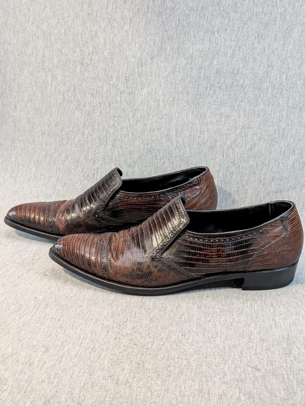 Florsheim Genuine Lizard Slip On Loafers Men's 12B Brown Leather Embossed